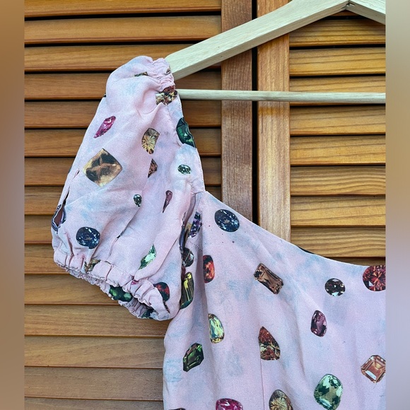 Samantha Pleet Puff Sleeve Siren Jumpsuit - Gemstone Print - Picture 3 of 9